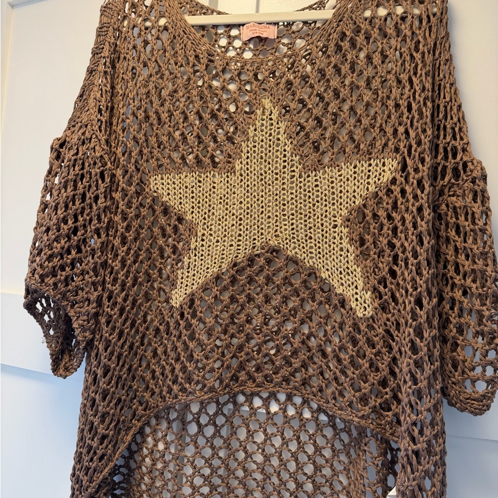 Open Knit Brown Star Sweater